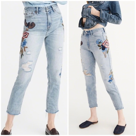 Abercrombie & Fitch Denim - Abercrombie Annie Girlfriend High Rise Embroidered Jeans Size 26